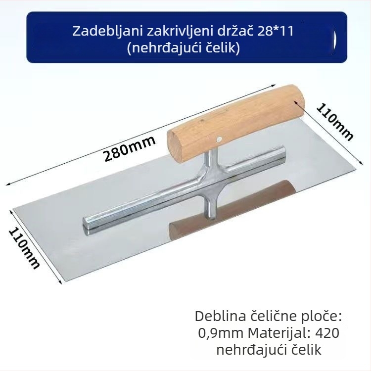 Špatula za žbukanje s zakrivljenom drškom od nehrđajućeg čelika — model ravna špatula, Jetta, za žbukanje, malter i cement