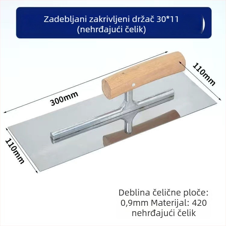 Špatula za žbukanje s zakrivljenom drškom od nehrđajućeg čelika — model ravna špatula, Jetta, za žbukanje, malter i cement