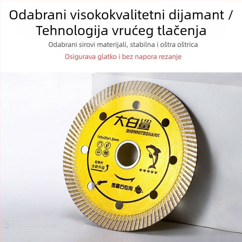 Dijamantni disk za rezanje pločica – model Great White Shark, marka Great White Shark, namijenjeno za obradu betona, proizvedeno sinteriranjem.