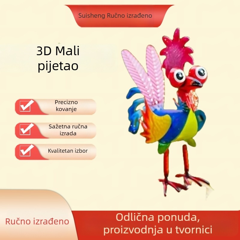 Željezni pijetao – 3D šarena dekorativna figura za unutarnje stolove i vrt