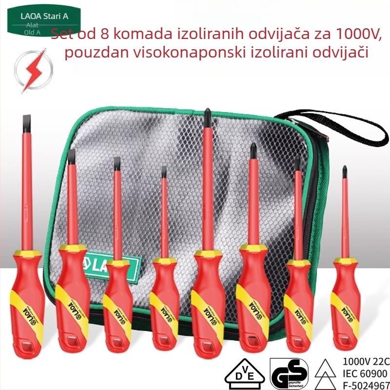 Old a 8-dijelni izolirani magnetni set odvijača, S2 alatne čelika, Phillips i ravni vrh