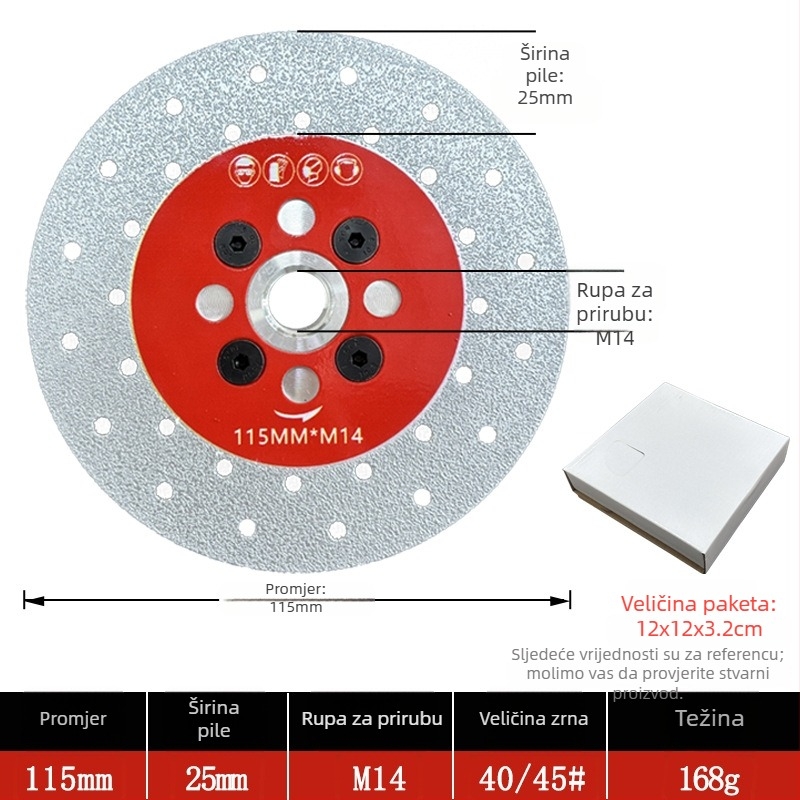 Brazirani dijamantni rezni disk za kutnu brusilicu M14, za mramor i pločice