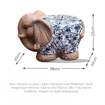 Crtani slon vrtni dekorativni pedestal, oksid magnezija, polumanualni/polumehanički postupak, težina 3 kg