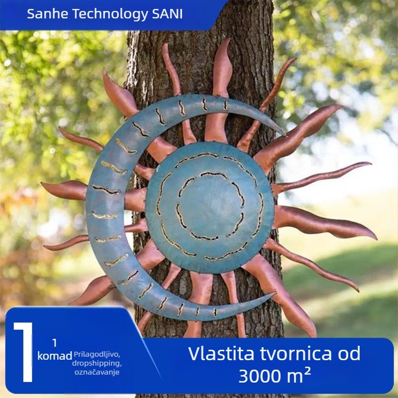 Zidna umjetnost od kovanog željeza: Mjesec i Sunce, klasičan stil; pogodno za vrt, ured ili hram