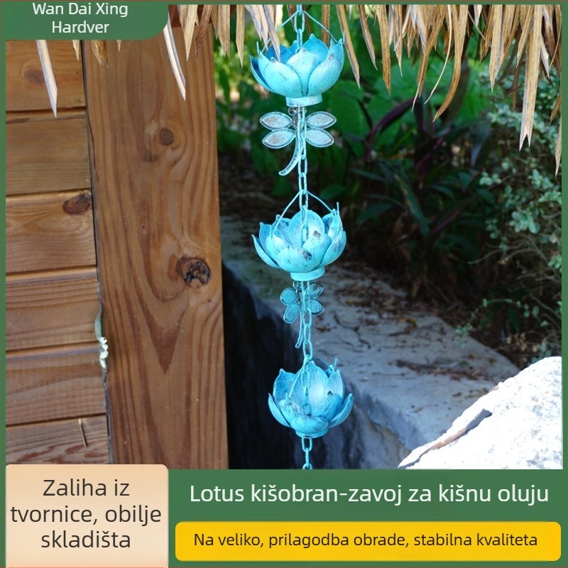 Lotus kiša lanac za dvorište vile - željezo, moderan minimalistički ukras