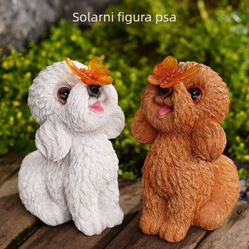 Tang Yun Crafts Ukras za vrt od smole: Teddy pas sa solarnim pogonom za vanjsku upotrebu