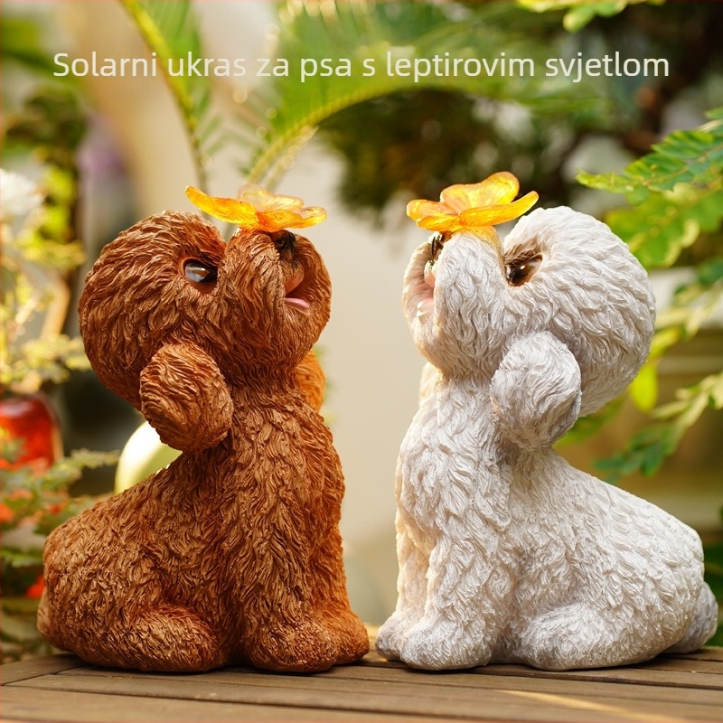 Tang Yun Crafts Ukras za vrt od smole: Teddy pas sa solarnim pogonom za vanjsku upotrebu