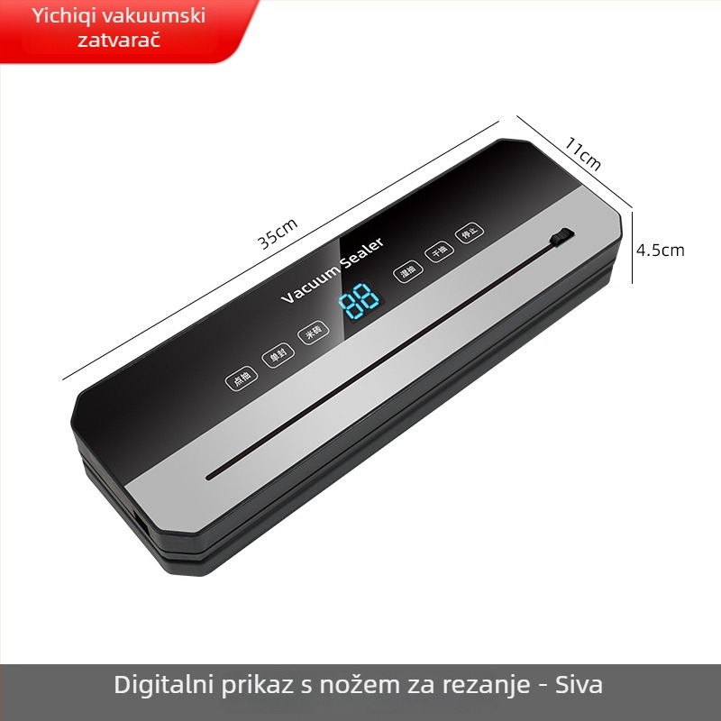 Kućna mašina za vakuumsko pakiranje mesa i povrća, automatska, ABS kućište, 220V, kapacitet 500–1000 ml, funkcija vakuuma i zatvaranja, mogućnost prilagodbe