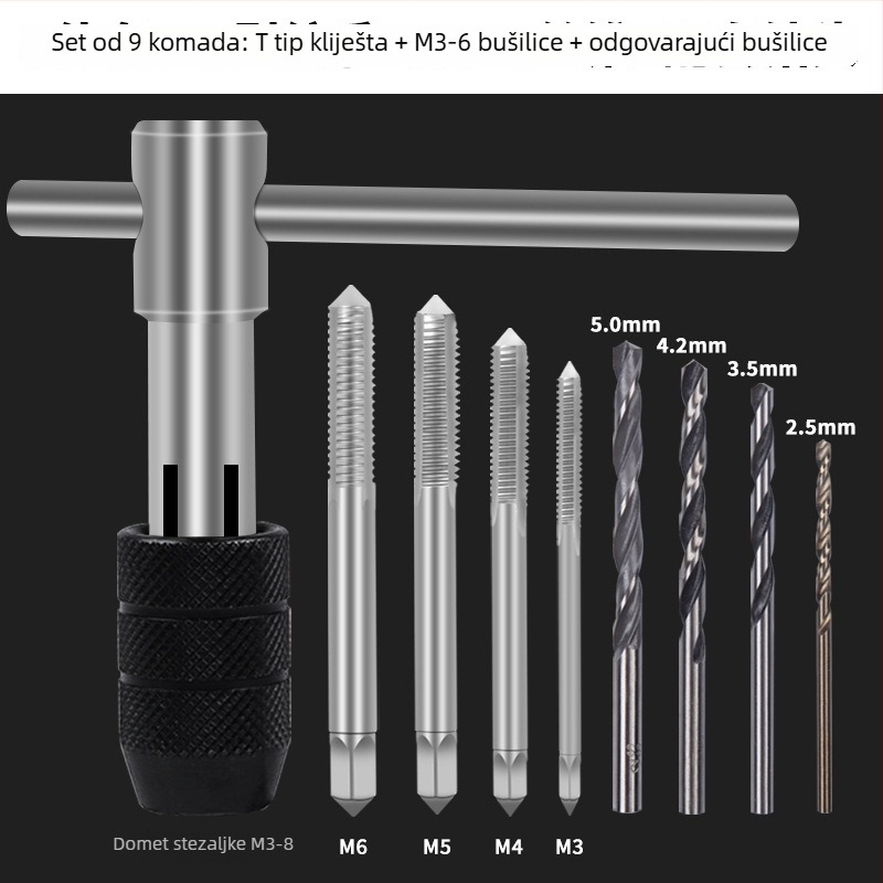 Maibu petdijelni set od visokoučinkovitog čelika za navrtavanje i rezanje navoja (679) za slomljene vijake