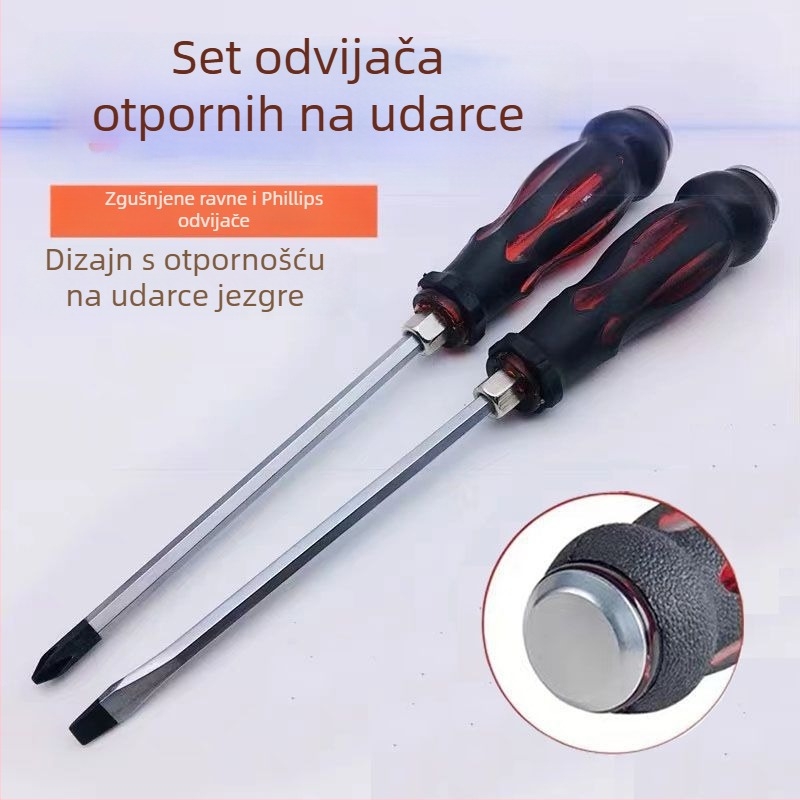 Otporan na udarce set odvijača s križnim i ravnim vrhom za industrijsku upotrebu — tijelo od plastike; ručka od krom vanadija; tip glave: križni