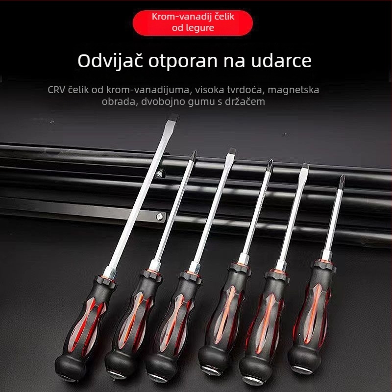 Otporan na udarce set odvijača s križnim i ravnim vrhom za industrijsku upotrebu — tijelo od plastike; ručka od krom vanadija; tip glave: križni