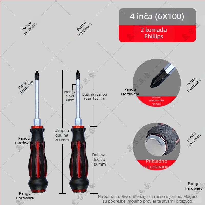 Otporan na udarce set odvijača s križnim i ravnim vrhom za industrijsku upotrebu — tijelo od plastike; ručka od krom vanadija; tip glave: križni