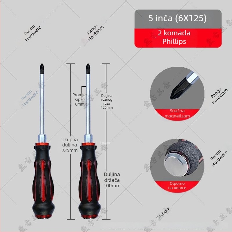 Otporan na udarce set odvijača s križnim i ravnim vrhom za industrijsku upotrebu — tijelo od plastike; ručka od krom vanadija; tip glave: križni