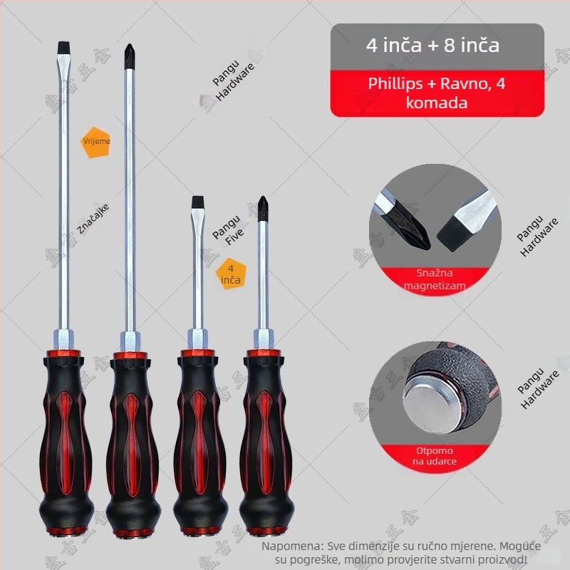 Otporan na udarce set odvijača s križnim i ravnim vrhom za industrijsku upotrebu — tijelo od plastike; ručka od krom vanadija; tip glave: križni