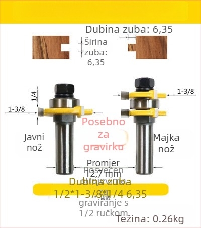 T-oblika mortisna freza za drvo, MDF i laminat s okruglim držalom