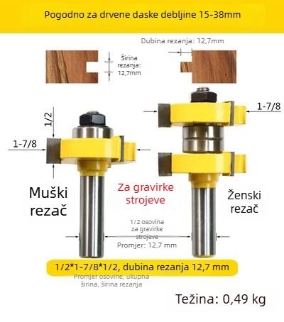 T-oblika mortisna freza za drvo, MDF i laminat s okruglim držalom