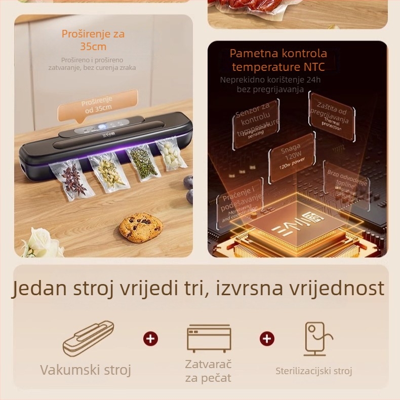 Kućna vakuumska mašina za zatvaranje s LCD zaslonom, ABS kućište, 120W, 220V, kapacitet <500 ml