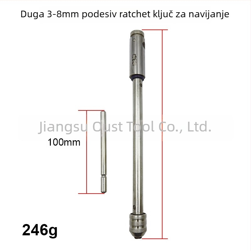 Oster Adjustable Ratchet Hand Tap Wrench, M3-M8 / M5-M12, Extended, Forward and Reverse Threading