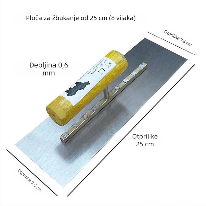 Špatula za malter s čeličnom pločom i zubima, produženi držač