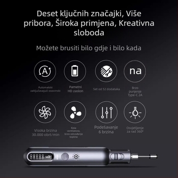 Mini bežična električna brusilica za graviranje, poliranje i rezanje – 8V, šest brzina, 225 g, u kompletu: glava za brušenje, bušilica, rezni disk, brusni papir