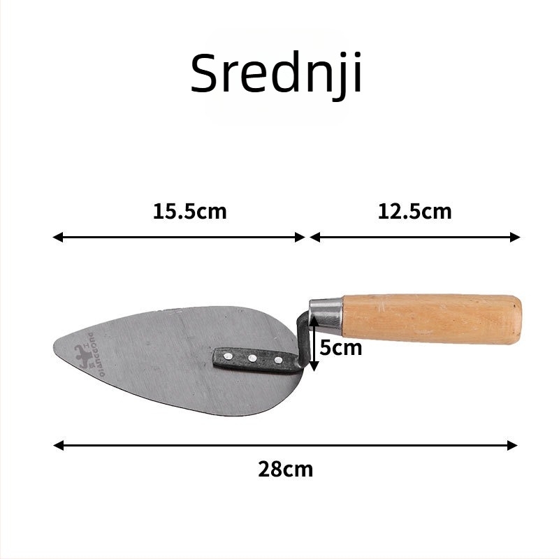 Zidarski alat s drvenom ručkom u obliku breskve — Strong Work model Gray Spoon, porijeklo Kina, namijenjeno zidarskim i majstorskim radovima
