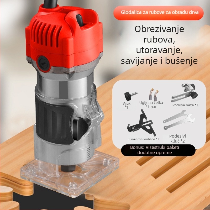 Električni alat za obradu drveta, mrežno napajanje, završna obrada rubova, graviranje, bušenje rupa i kanala, kompaktna višenamjenska freza za drvo