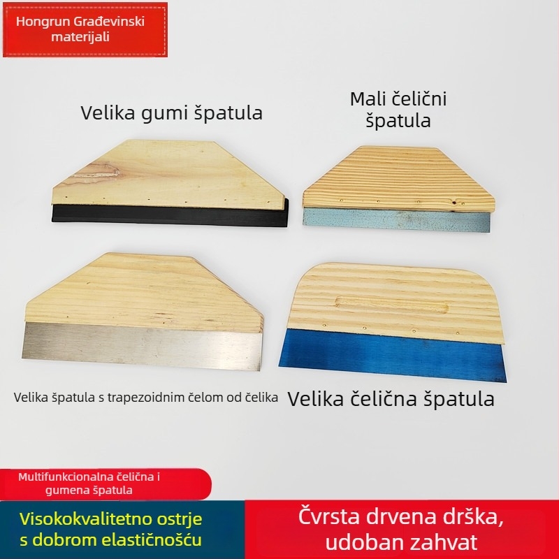Špahtla za malter s drvenom drškom, gumena oštrica, vodootporna konstrukcija za bojanje