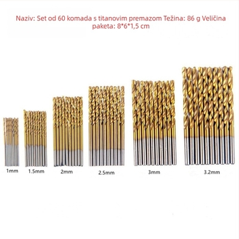 Set od 50 komada titanijem obloženih spiralnih svrdla s okruglim držačem