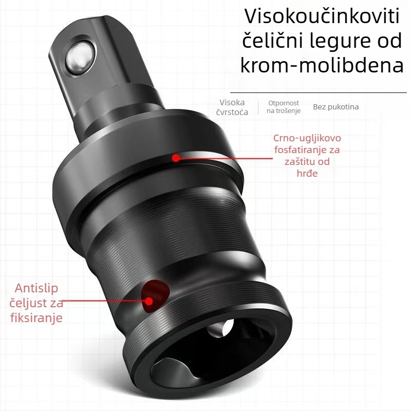 Električni ključ s 360° univerzalnim spojem i okretljivim kućištem – krom-vanadijsko čelika, anti-korozijska površina
