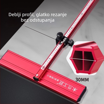 Prenosični rezač pločica s pet koluta u pet redova i T-oblikovim tlačnim nožem, za rezanje keramičkih pločica
