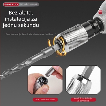 Adapter za bit za bušilicu s kvadratnim vratilom, četverostruki priključak, visokougljična čelik, opružna stezna