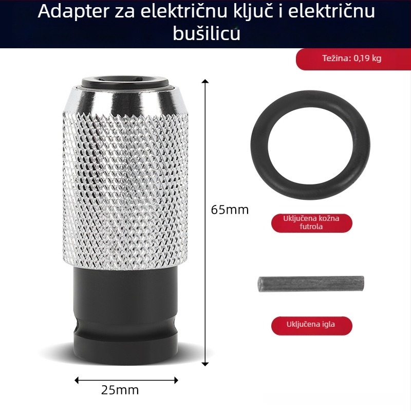 Adapter za bit za bušilicu s kvadratnim vratilom, četverostruki priključak, visokougljična čelik, opružna stezna