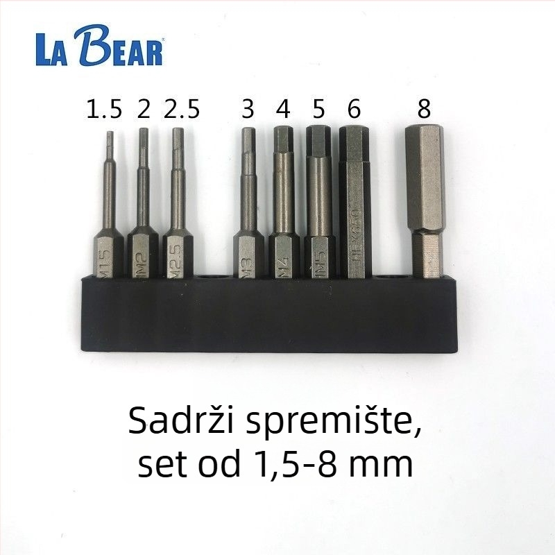 Set bitova s unutarnjim šesterokutnim vrhom za pneumatske alate, HSS