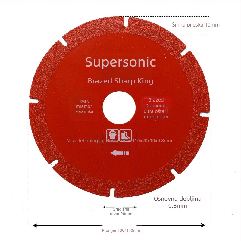 Diamantski rezni disk za kutnu brusilicu – brazirani dijamant, ultra-tanki, za mramor, keramiku i kvarcni kamen