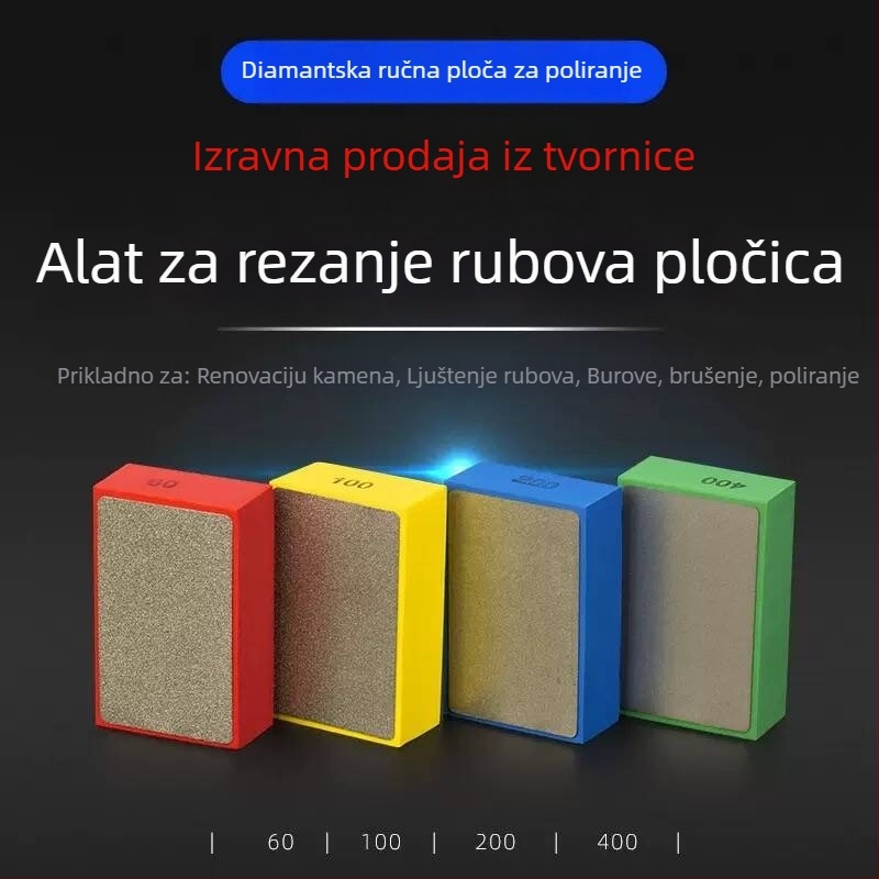 Diamantski ručni alat za završnu obradu rubova pločica – Xinda, model 00, materijal: emery, 60-mesh dijamantni abraziv (suho brušenje)