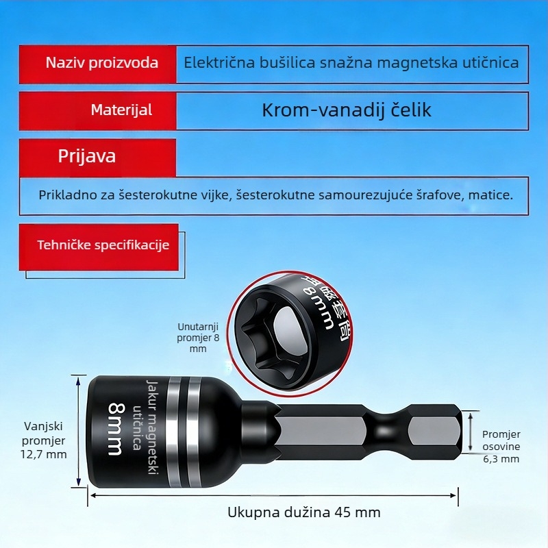 Magnetski set hex bitova za ručnu bušilicu, visoka čvrstoća, bez marke, krom-vanadijev čelik, serija 01