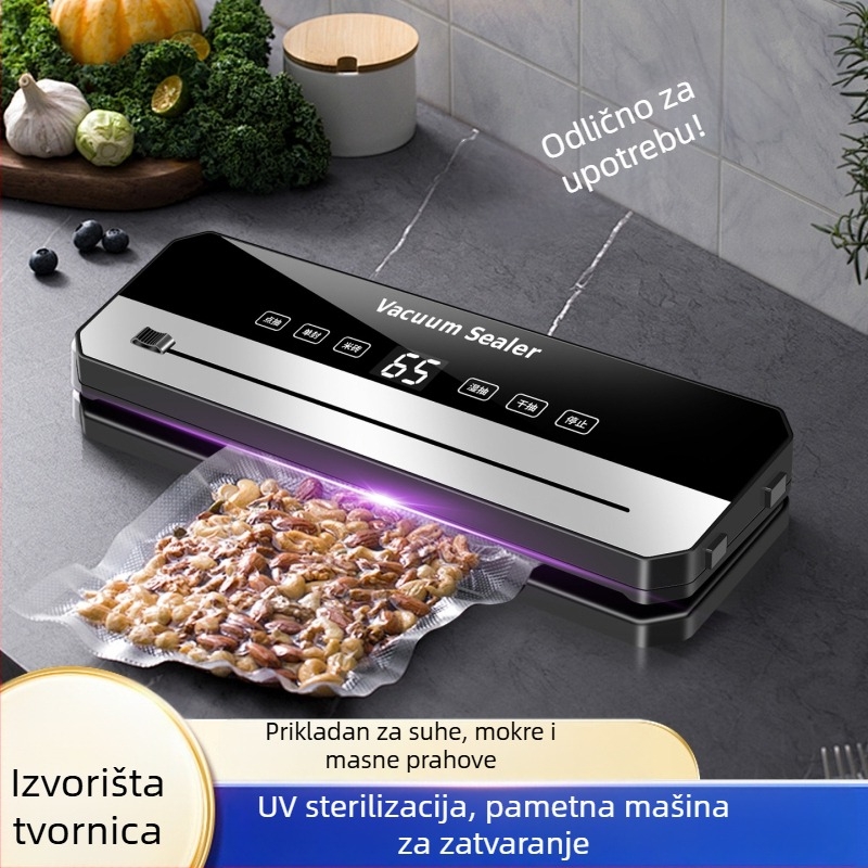 Automatska vakuumska mašina za zatvaranje s digitalnim zaslonom i rezom, plastično brtvljenje, suhi i mokri vakuum – ABS kućište, 120W, 220V, Model B sa srebrnim nožem