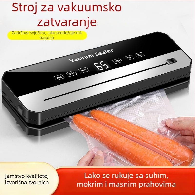Automatska vakuumska mašina za zatvaranje s digitalnim zaslonom i rezom, plastično brtvljenje, suhi i mokri vakuum – ABS kućište, 120W, 220V, Model B sa srebrnim nožem