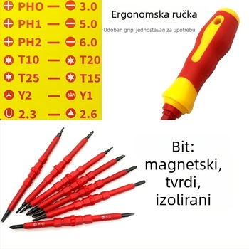 Izolirani set odvijača za električare — magnetski, CR-V čelik, Philips i ravne vrhove, 0,4 kg