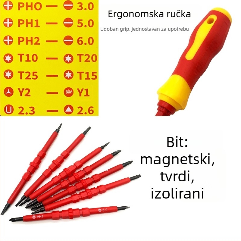 Izolirani set odvijača za električare — magnetski, CR-V čelik, Philips i ravne vrhove, 0,4 kg