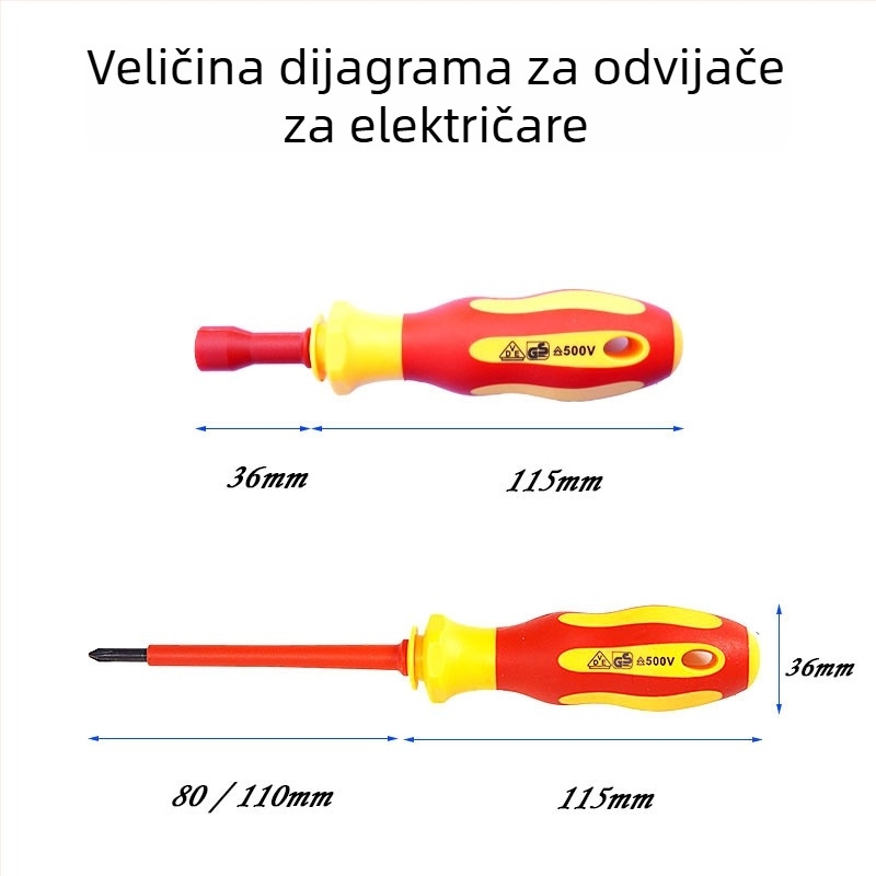 Kućni izolirani magnetski set odvijača za kućnu upotrebu, visoka tvrdoća, cvjetne i U-oblike vrhovi, Cr-V čelik