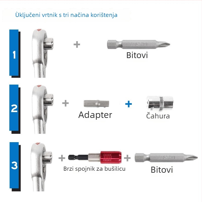102-dijelni set bitova za električni odvijač, bitovi od S2 alatne čeli, nemagnetni, neizolirani