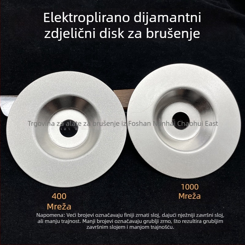 Dijamantni brusni kotač, u obliku zdjele, zrnatost 400/1000, za kutnu brusilicu, elektroplatirano