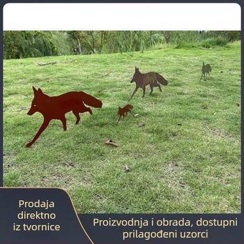 Kovana željezna lisica – vanjska dvorišna dekoracija, metalni ukras s prorezanim siluetom