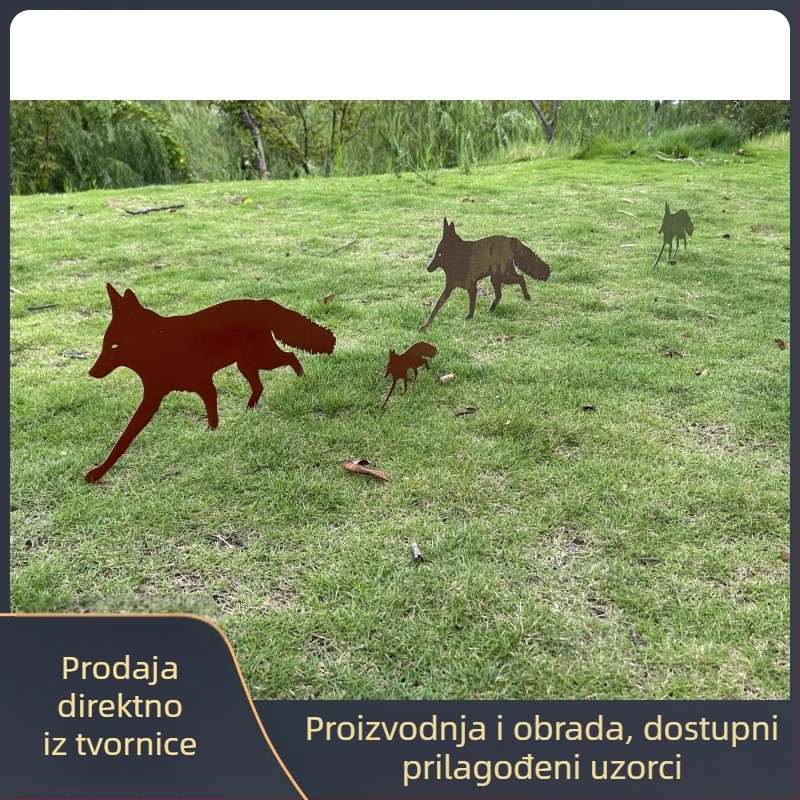 Kovana željezna lisica – vanjska dvorišna dekoracija, metalni ukras s prorezanim siluetom