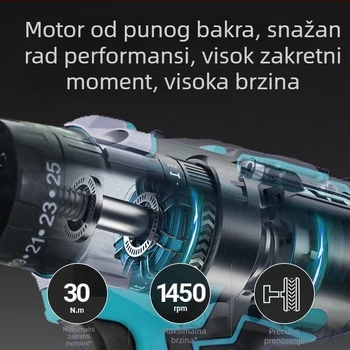 King bodi ručna električna bušilica s litijskom baterijom, 18-21 V, pištolna drška, dvije brzine, mandrina s tri čeljusti