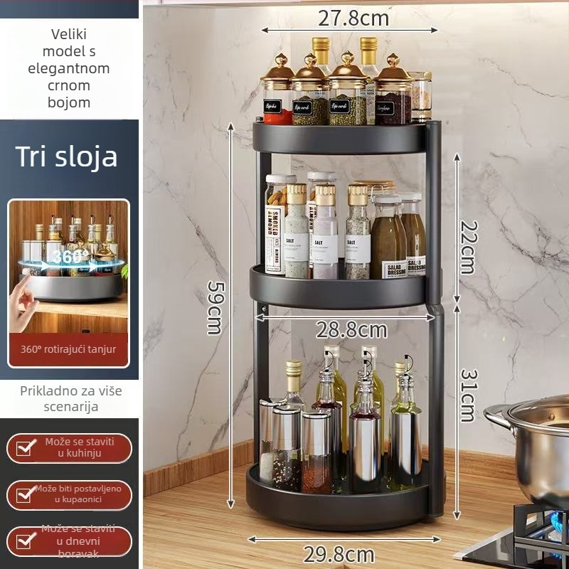 Stalak za začine s 360° rotacijom od nehrđajućeg čelika za kuhinjske hladnjake – višestruke namjene, pomični, bez ugradnje