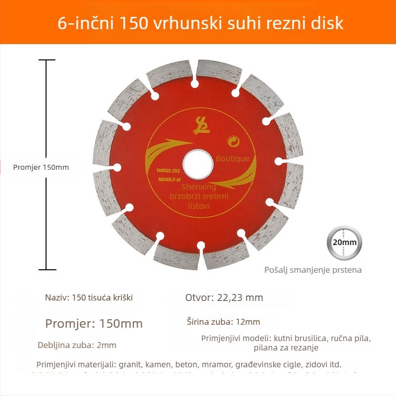 Diamantski disk za rezanje kamena, suho rezanje, sinterirani dijamantni vezivi, težina 0.3