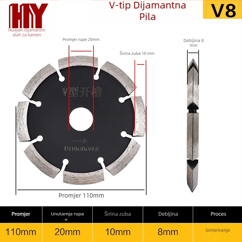 Huiyan V-oblikovani debeli rezni disk za kamen, za kutnu brusilicu