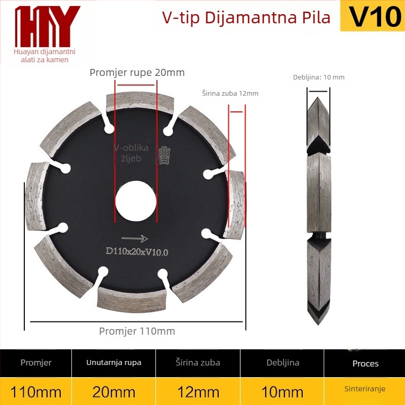 Huiyan V-oblikovani debeli rezni disk za kamen, za kutnu brusilicu